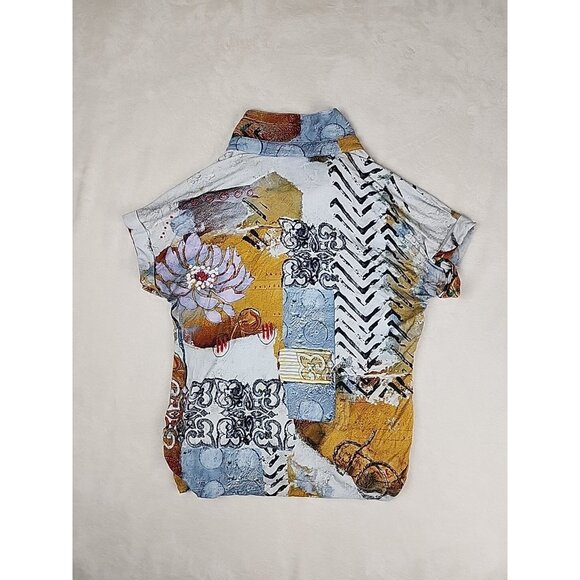 Simply Art by Dolcezza Short Sleeve Blouse Medium Buttons Good Enough Design - Picture 4 of 10